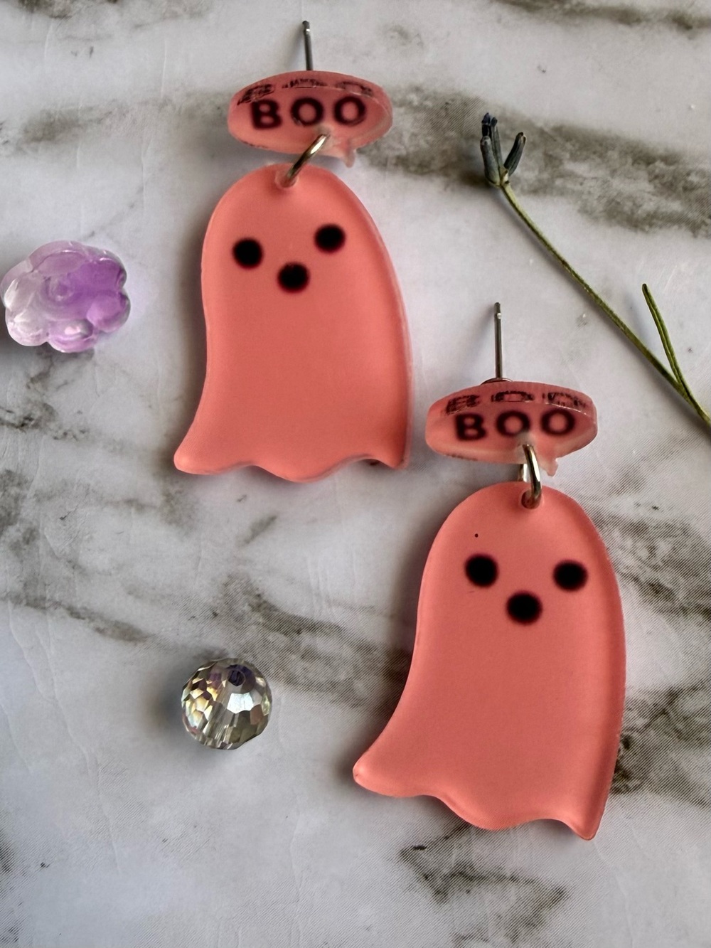Pink 'Boo' Ghost Earrings - Cute Halloween Studs